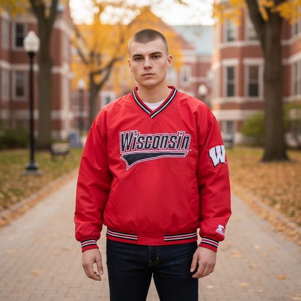 Vintage Starter Mens Jacket XL Pullover‎ Windbreaker Wisconsin Badgers 90s Y2K